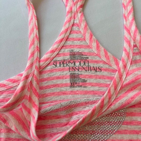 Victoria's Secret Supermodel Essential Racer Back Tank Top Pink/White SZ L - Picture 4 of 6
